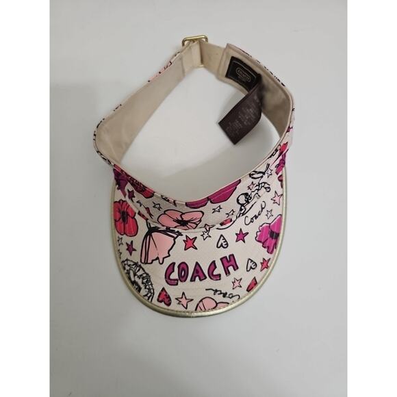 COACH VISOR Motif. Leather Small Visor Flowers Pink Magenta One Size - Picture 1 of 5